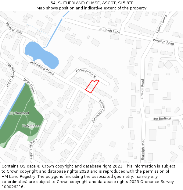 54, SUTHERLAND CHASE, ASCOT, SL5 8TF: Location map and indicative extent of plot