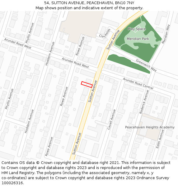 54, SUTTON AVENUE, PEACEHAVEN, BN10 7NY: Location map and indicative extent of plot