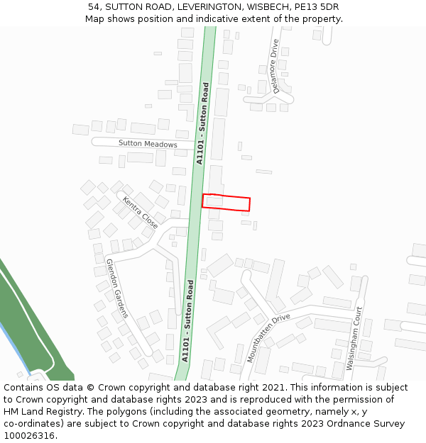 54, SUTTON ROAD, LEVERINGTON, WISBECH, PE13 5DR: Location map and indicative extent of plot