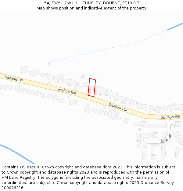 54, SWALLOW HILL, THURLBY, BOURNE, PE10 0JB: Location map and indicative extent of plot