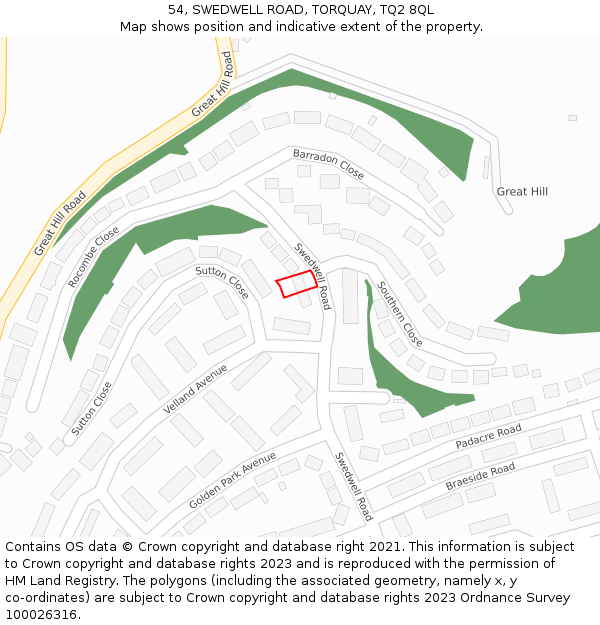 54, SWEDWELL ROAD, TORQUAY, TQ2 8QL: Location map and indicative extent of plot