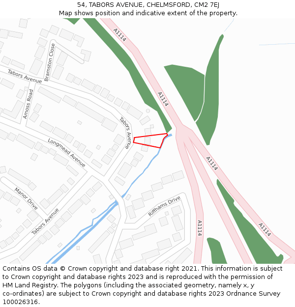 54, TABORS AVENUE, CHELMSFORD, CM2 7EJ: Location map and indicative extent of plot