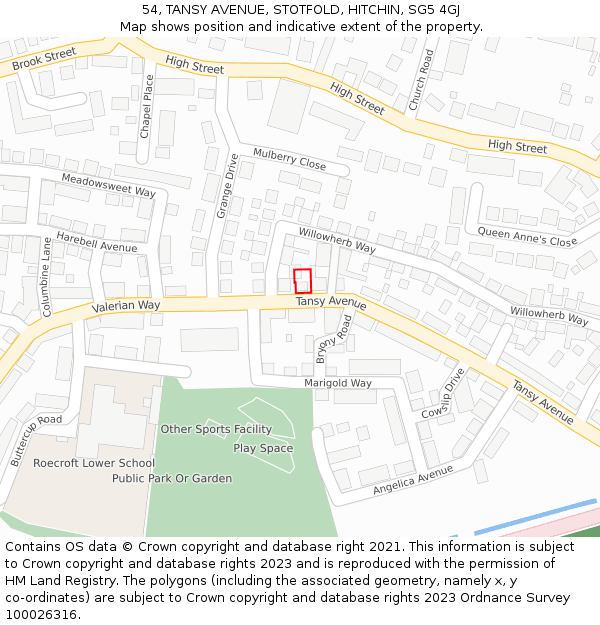 54, TANSY AVENUE, STOTFOLD, HITCHIN, SG5 4GJ: Location map and indicative extent of plot