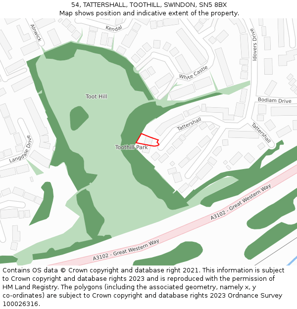 54, TATTERSHALL, TOOTHILL, SWINDON, SN5 8BX: Location map and indicative extent of plot