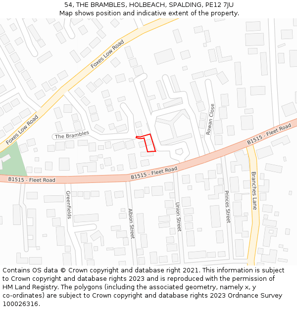 54, THE BRAMBLES, HOLBEACH, SPALDING, PE12 7JU: Location map and indicative extent of plot