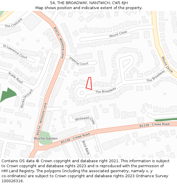 54, THE BROADWAY, NANTWICH, CW5 6JH: Location map and indicative extent of plot