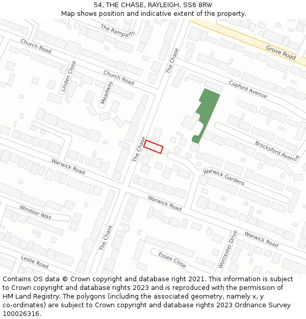 54, THE CHASE, RAYLEIGH, SS6 8RW: Location map and indicative extent of plot