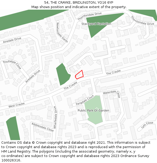 54, THE CRAYKE, BRIDLINGTON, YO16 6YP: Location map and indicative extent of plot