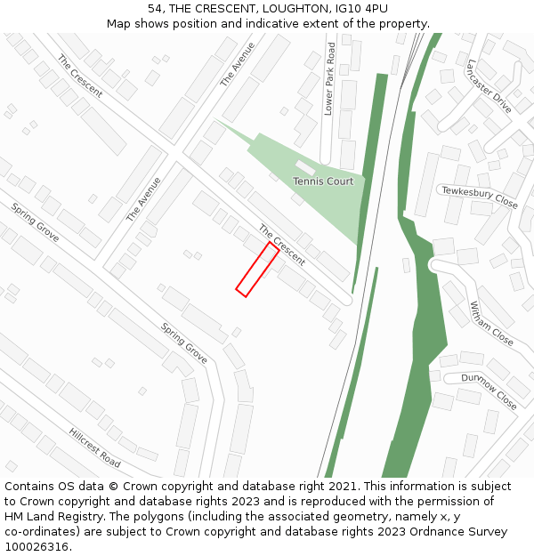 54, THE CRESCENT, LOUGHTON, IG10 4PU: Location map and indicative extent of plot