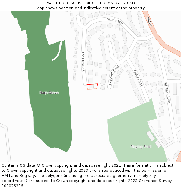 54, THE CRESCENT, MITCHELDEAN, GL17 0SB: Location map and indicative extent of plot