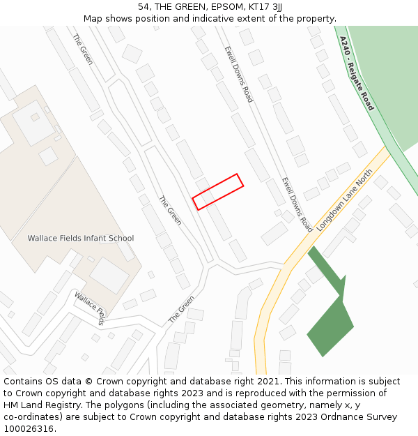 54, THE GREEN, EPSOM, KT17 3JJ: Location map and indicative extent of plot