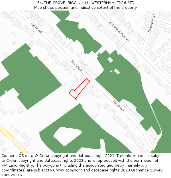 54, THE GROVE, BIGGIN HILL, WESTERHAM, TN16 3TD: Location map and indicative extent of plot