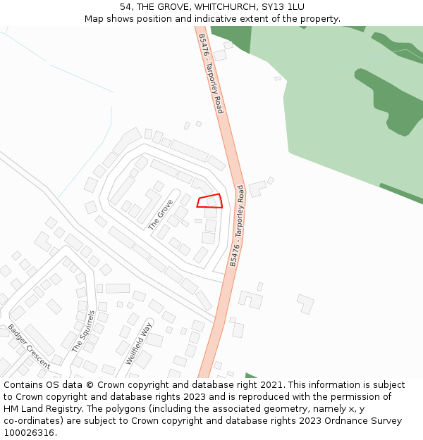54, THE GROVE, WHITCHURCH, SY13 1LU: Location map and indicative extent of plot