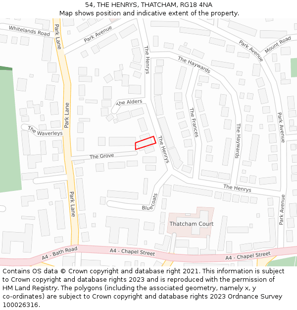 54, THE HENRYS, THATCHAM, RG18 4NA: Location map and indicative extent of plot