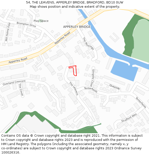 54, THE LEAVENS, APPERLEY BRIDGE, BRADFORD, BD10 0UW: Location map and indicative extent of plot