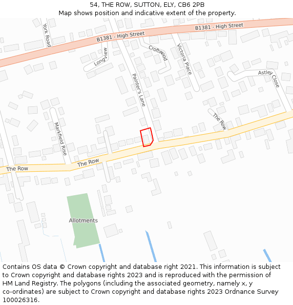 54, THE ROW, SUTTON, ELY, CB6 2PB: Location map and indicative extent of plot