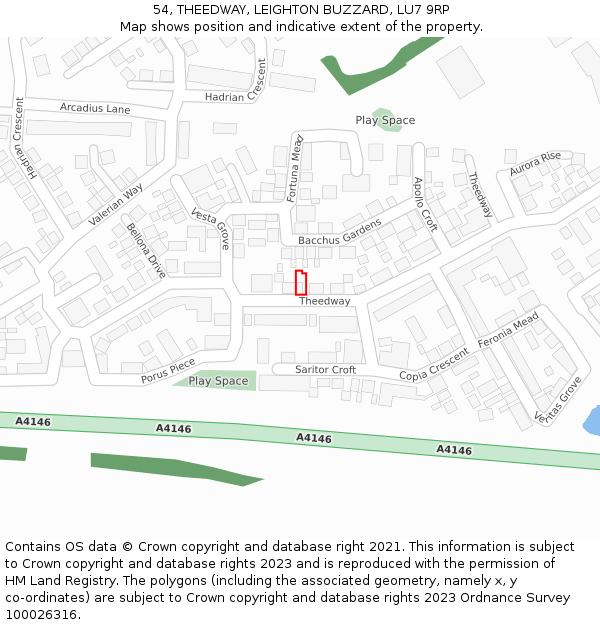 54, THEEDWAY, LEIGHTON BUZZARD, LU7 9RP: Location map and indicative extent of plot