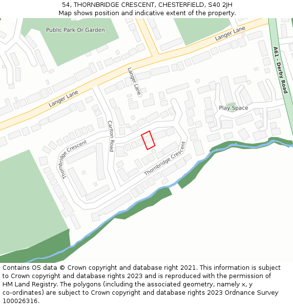 54, THORNBRIDGE CRESCENT, CHESTERFIELD, S40 2JH: Location map and indicative extent of plot