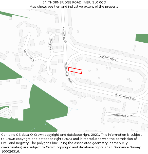 54, THORNBRIDGE ROAD, IVER, SL0 0QD: Location map and indicative extent of plot