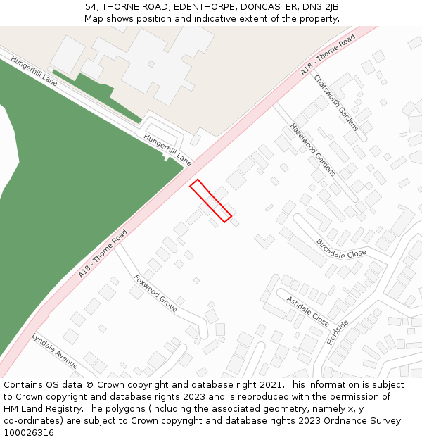 54, THORNE ROAD, EDENTHORPE, DONCASTER, DN3 2JB: Location map and indicative extent of plot