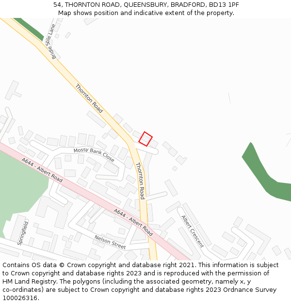 54, THORNTON ROAD, QUEENSBURY, BRADFORD, BD13 1PF: Location map and indicative extent of plot