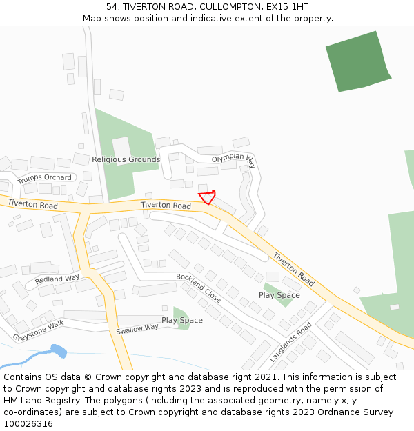 54, TIVERTON ROAD, CULLOMPTON, EX15 1HT: Location map and indicative extent of plot