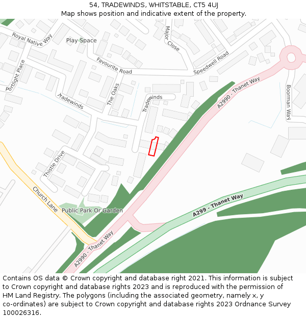 54, TRADEWINDS, WHITSTABLE, CT5 4UJ: Location map and indicative extent of plot