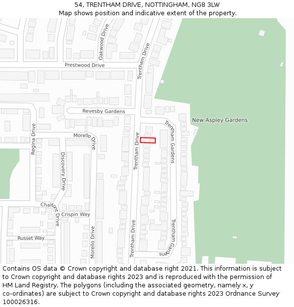 54, TRENTHAM DRIVE, NOTTINGHAM, NG8 3LW: Location map and indicative extent of plot