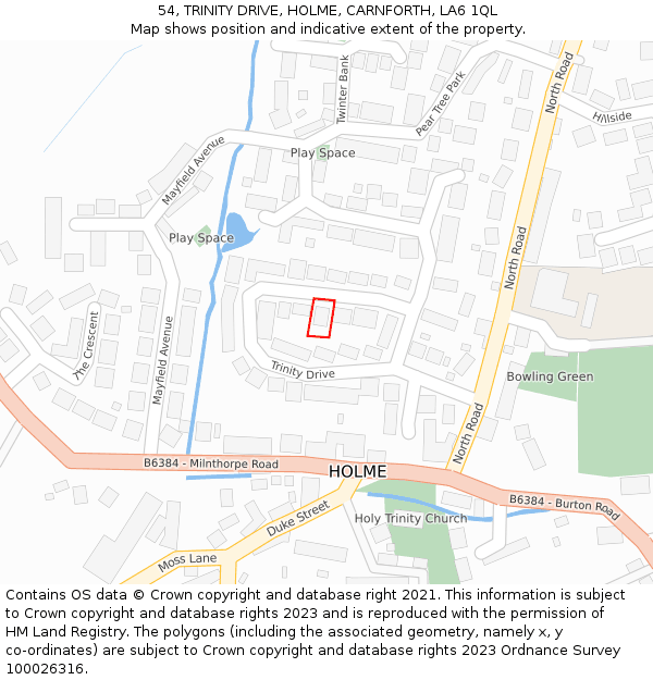 54, TRINITY DRIVE, HOLME, CARNFORTH, LA6 1QL: Location map and indicative extent of plot