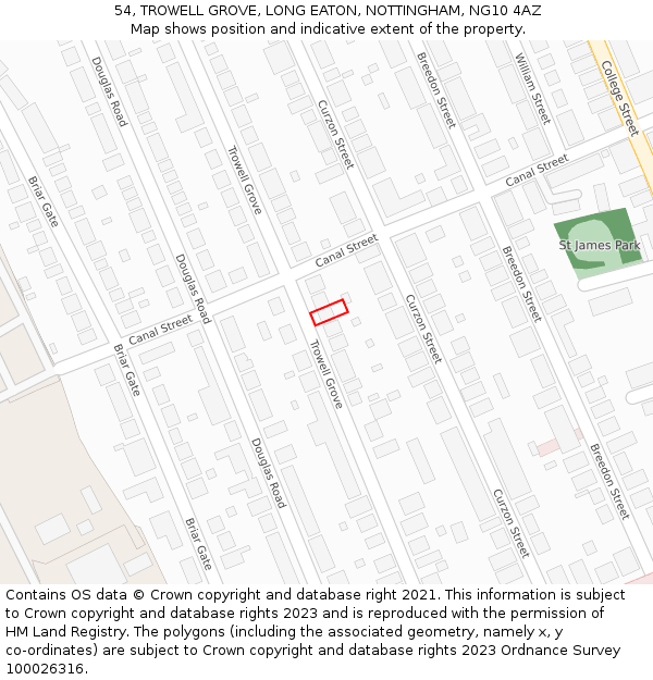 54, TROWELL GROVE, LONG EATON, NOTTINGHAM, NG10 4AZ: Location map and indicative extent of plot