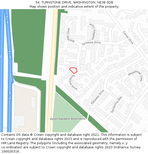 54, TURNSTONE DRIVE, WASHINGTON, NE38 0DB: Location map and indicative extent of plot