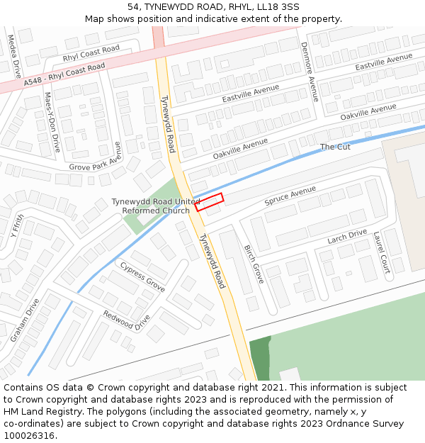 54, TYNEWYDD ROAD, RHYL, LL18 3SS: Location map and indicative extent of plot