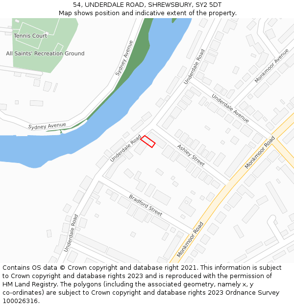 54, UNDERDALE ROAD, SHREWSBURY, SY2 5DT: Location map and indicative extent of plot