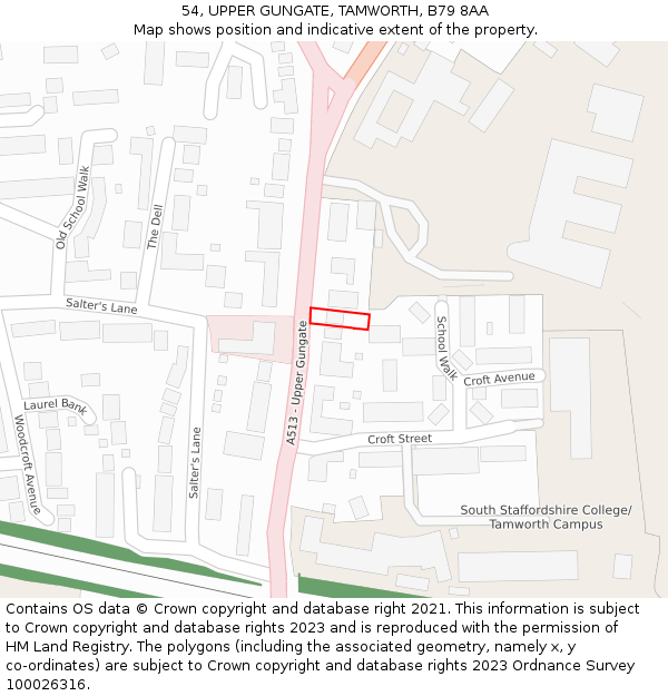 54, UPPER GUNGATE, TAMWORTH, B79 8AA: Location map and indicative extent of plot