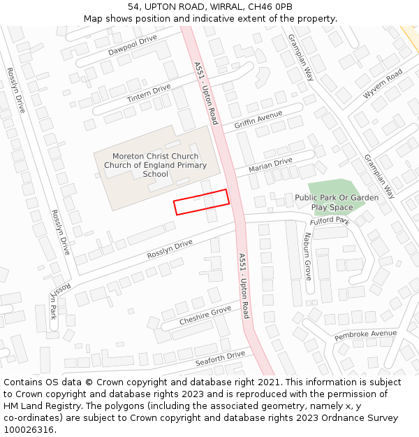 54, UPTON ROAD, WIRRAL, CH46 0PB: Location map and indicative extent of plot