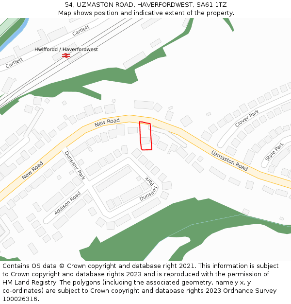 54, UZMASTON ROAD, HAVERFORDWEST, SA61 1TZ: Location map and indicative extent of plot