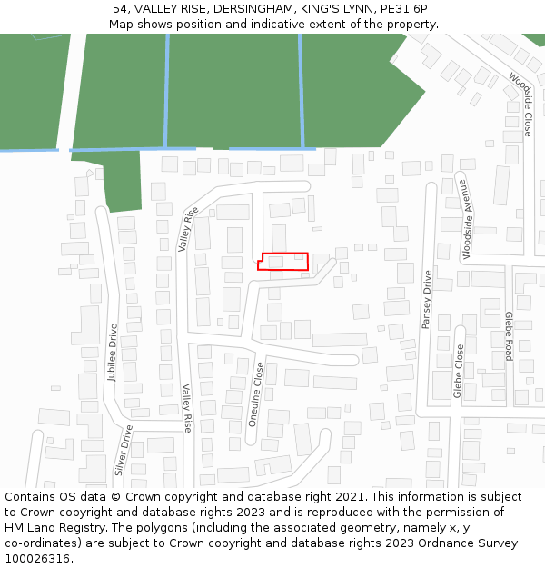 54, VALLEY RISE, DERSINGHAM, KING'S LYNN, PE31 6PT: Location map and indicative extent of plot