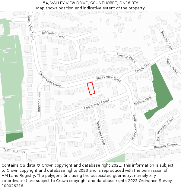 54, VALLEY VIEW DRIVE, SCUNTHORPE, DN16 3TA: Location map and indicative extent of plot