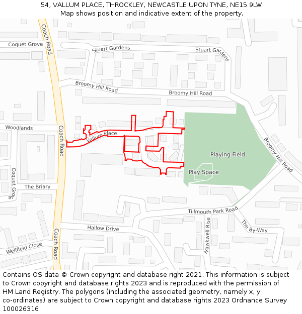 54, VALLUM PLACE, THROCKLEY, NEWCASTLE UPON TYNE, NE15 9LW: Location map and indicative extent of plot