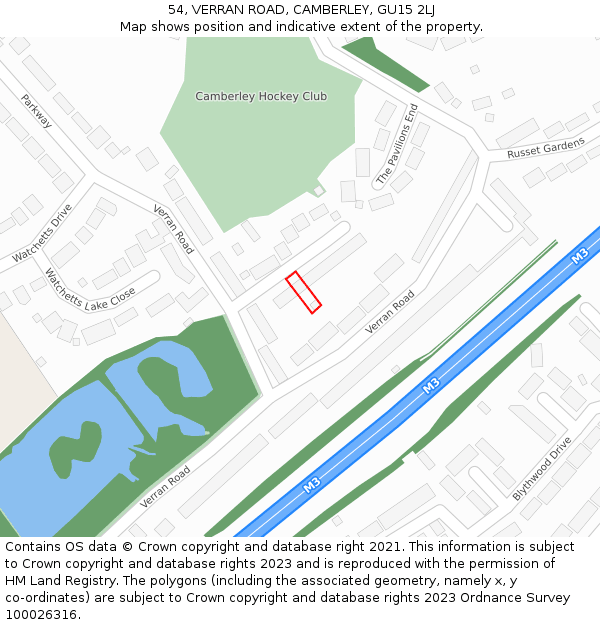 54, VERRAN ROAD, CAMBERLEY, GU15 2LJ: Location map and indicative extent of plot