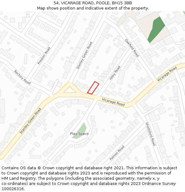 54, VICARAGE ROAD, POOLE, BH15 3BB: Location map and indicative extent of plot