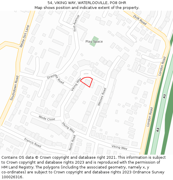 54, VIKING WAY, WATERLOOVILLE, PO8 0HR: Location map and indicative extent of plot