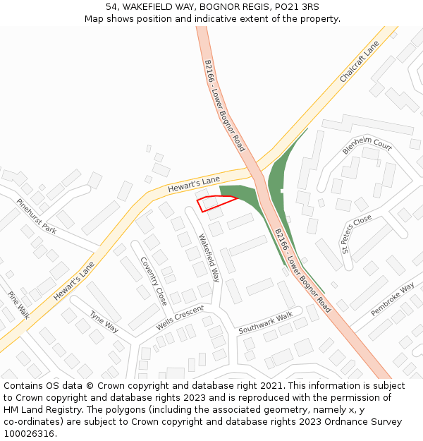 54, WAKEFIELD WAY, BOGNOR REGIS, PO21 3RS: Location map and indicative extent of plot