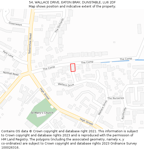 54, WALLACE DRIVE, EATON BRAY, DUNSTABLE, LU6 2DF: Location map and indicative extent of plot