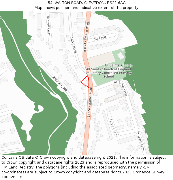 54, WALTON ROAD, CLEVEDON, BS21 6AG: Location map and indicative extent of plot