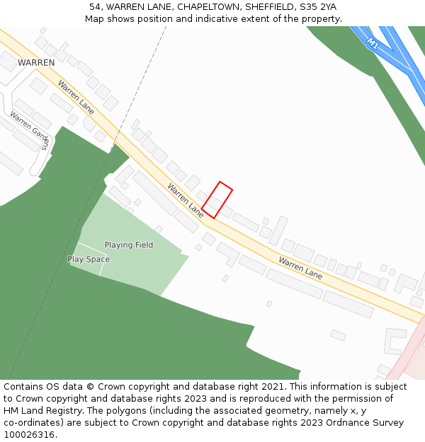 54, WARREN LANE, CHAPELTOWN, SHEFFIELD, S35 2YA: Location map and indicative extent of plot