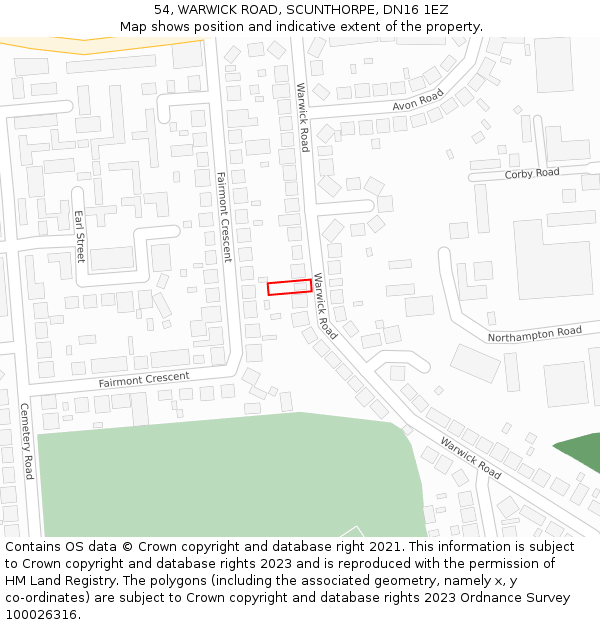 54, WARWICK ROAD, SCUNTHORPE, DN16 1EZ: Location map and indicative extent of plot