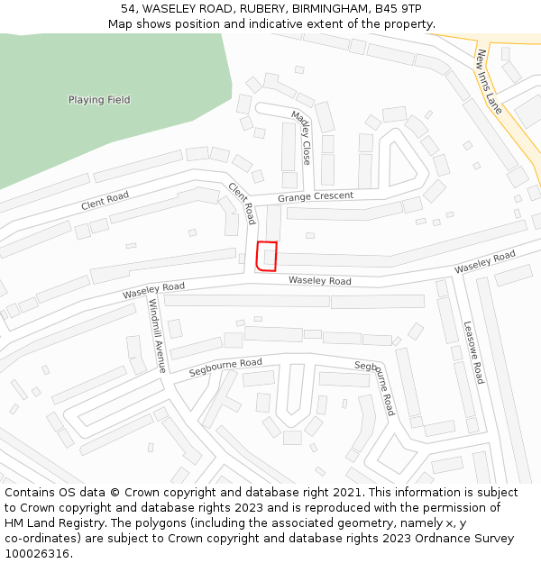 54, WASELEY ROAD, RUBERY, BIRMINGHAM, B45 9TP: Location map and indicative extent of plot