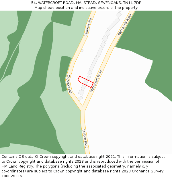 54, WATERCROFT ROAD, HALSTEAD, SEVENOAKS, TN14 7DP: Location map and indicative extent of plot