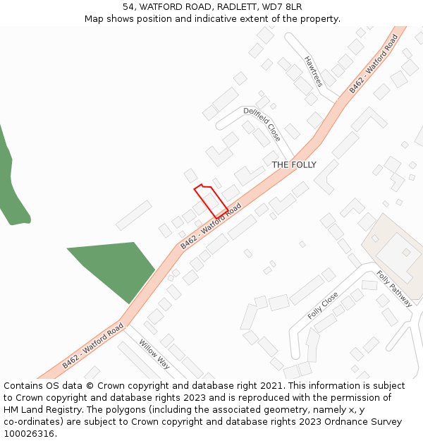 54, WATFORD ROAD, RADLETT, WD7 8LR: Location map and indicative extent of plot